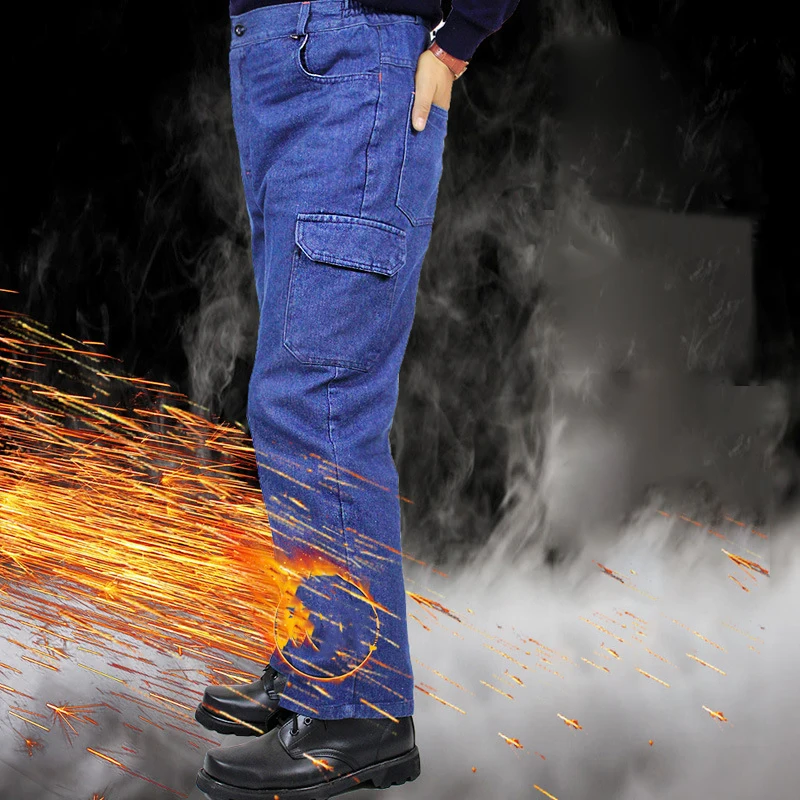 Work Clothing Jeans Trousers Cargo Thick Pants Flame Retardant Anti-scalding Welding Suit Repair Multi Pocket Durable Trousers