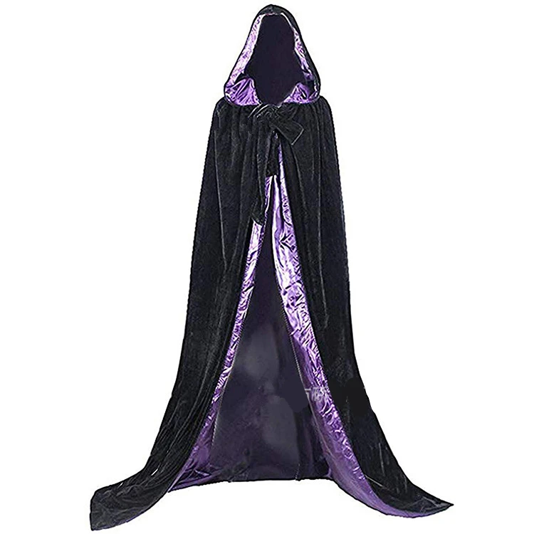 Halloween Velvet Witch Devil Vampire Men Women Cosplay Costume Hooded Doulbe-sided Black Medieval Cloak Elf Purim Carnival Party