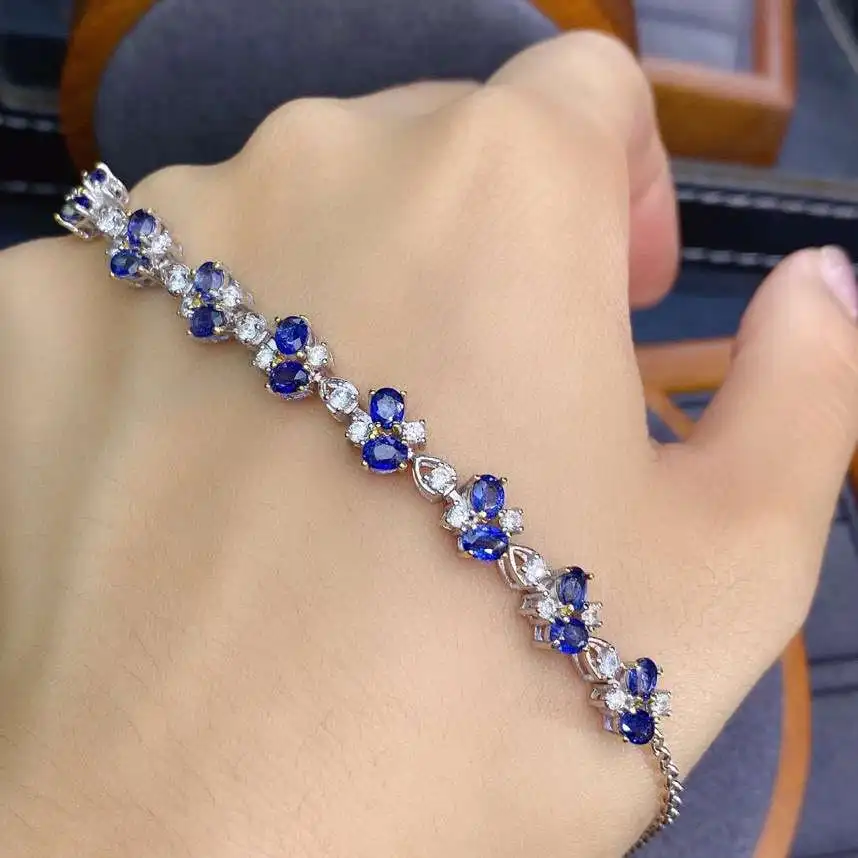 KJJEAXCMY fine jewelry 925 sterling silver inlaid natural sapphire girl's bracelet Wedding Engagement Anniversary Halloween Gift