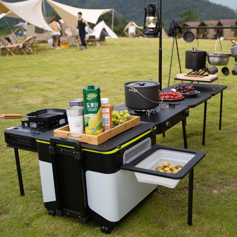 Boîte de rangement portable pliante pour équipement de cuisine, 60L, table de camping pliante avec vison, adaptée pour la randonnée et la cuisine, nouveau