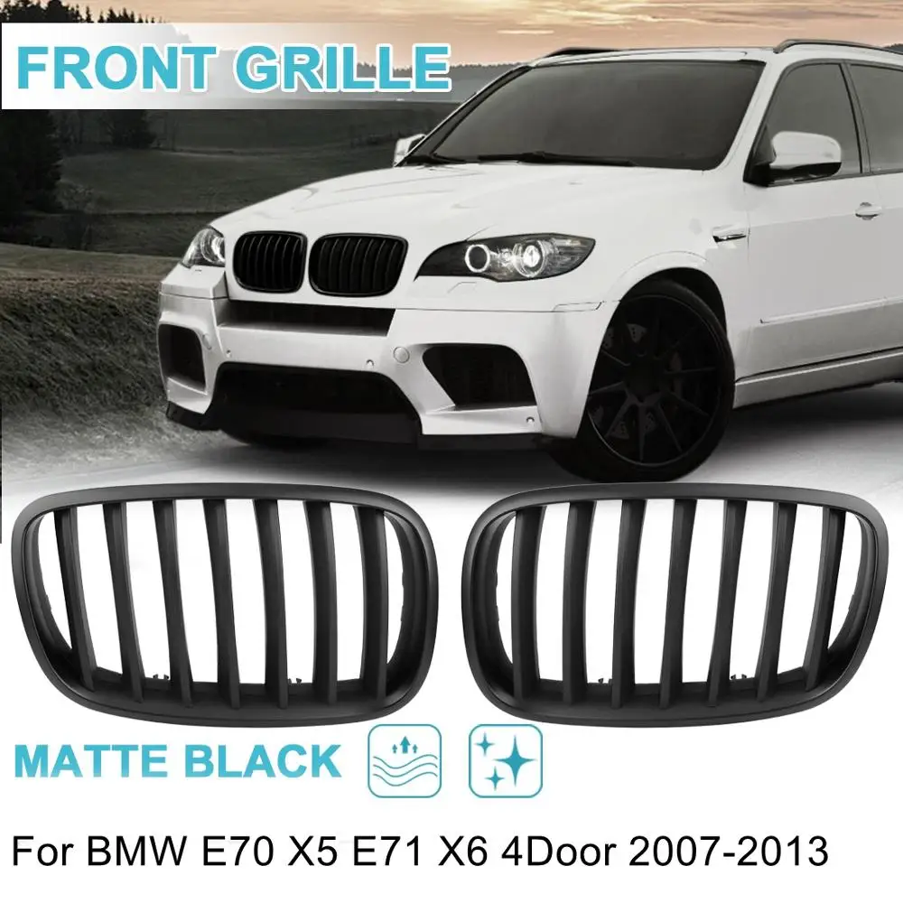 UXCELL 2pcs Matte Front Left & Right Hood Kidney Racing Grille Grills Cover for BMW X5 X6 E70 E71 2007-2013 4 Doors