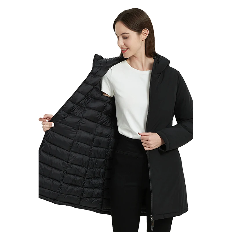 Giolshon Women Spring Puffer Jacket Warm Lightweight Hooded Long Coat Double Sided Jackets Winter Outwear