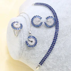 XUTAAYI Blue Semi-precious Silver Color Jewelry Sets for Women Stud Earrings Necklace Pendant Ring Bracelet