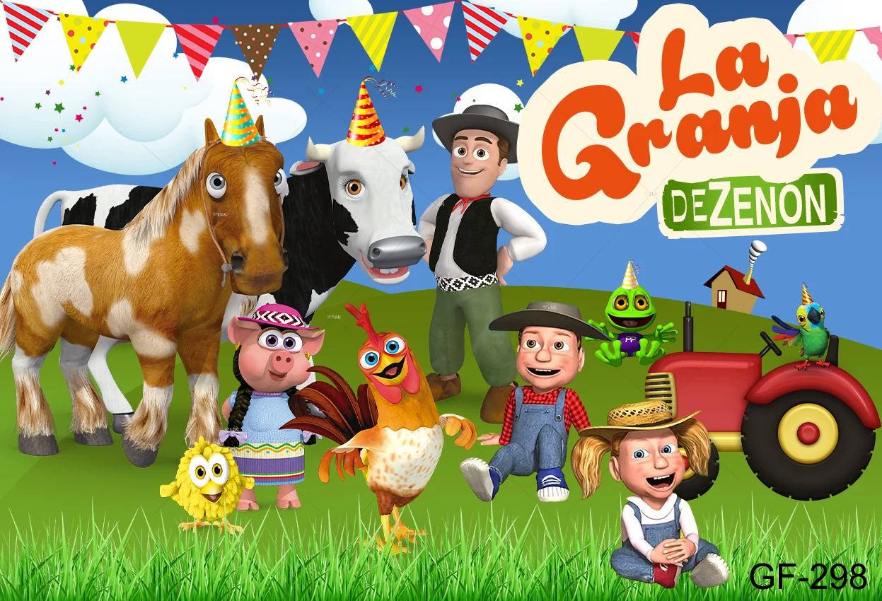 صور خلفية مخصصة العشب الأخضر مزرعة صور بوث الفينيل لا غرانيا دي زنون استوديو صور الاطفال 1st عيد ميلاد خلفية التصوير