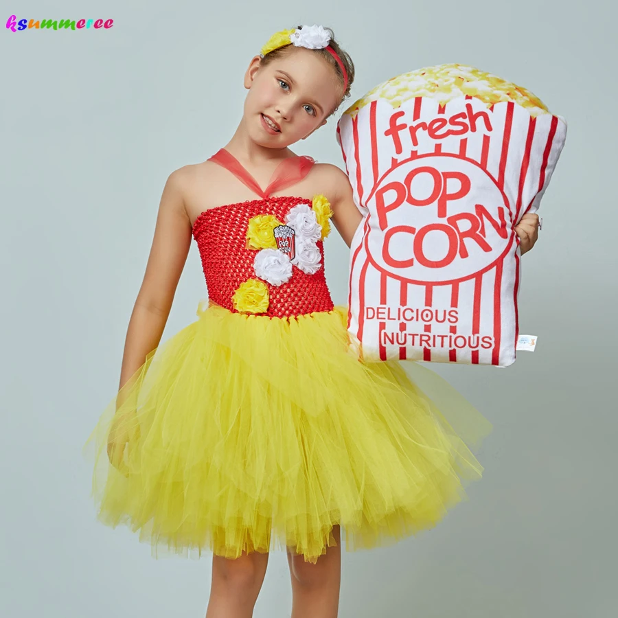 Fancy Popcorn Girl Tutu Dress Circus Birthday Outfit for Kids Food Costume Baby Photo Carnival Party Flower Tutu Dresses