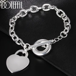 DOTEFFIL 925 Sterling Silver Love Heart Pendant Bracelet Chain TO Buckle For Women Wedding Engagement Party Fashion Jewelry