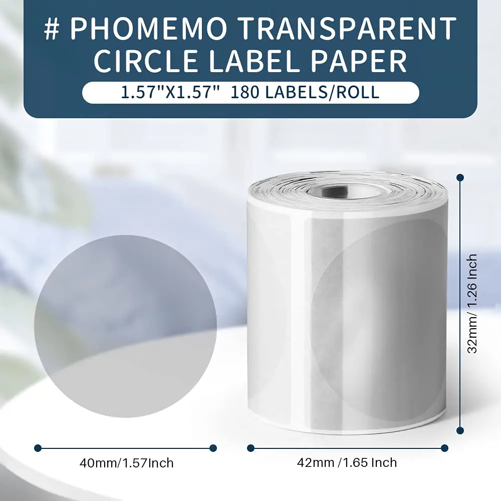 Phomemo Clear Transparent Self-Adhesive Labels Paper for Phomemo M110 200 220 Label Printer Thermal Sticker Printable Paper Roll