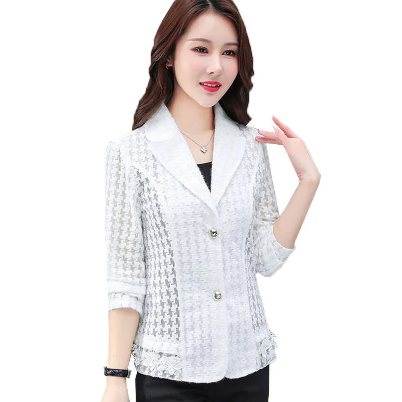 

NiceSpring Summer Lace Blazer Women Fashion Thin Small Suit Jacket Women Short Slim All-match Office Blazer Coat Female Tops