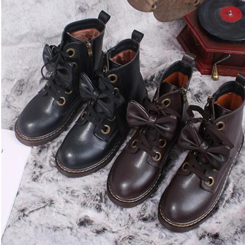 

vintage round head lacing women martin boots cute bowknot college style kawaii shoes loli cos England style sweet lolita shoes