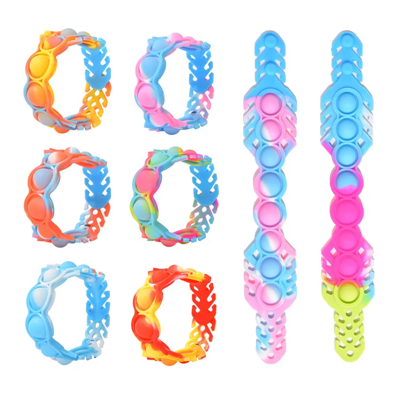 

Silicone Push Bubble Bracelet Bangle Fidget Toys Children Kids Gift Anti Stress Reliever Bracelets Autism ADHD Reliever Kit