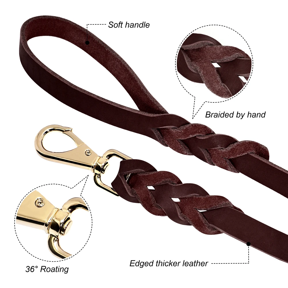 150cm Genuine Leather Dog Leash Strong Pet Dogs Lead Rope Large Dogs Walking Running Leashes for Pitbull German Shepherd