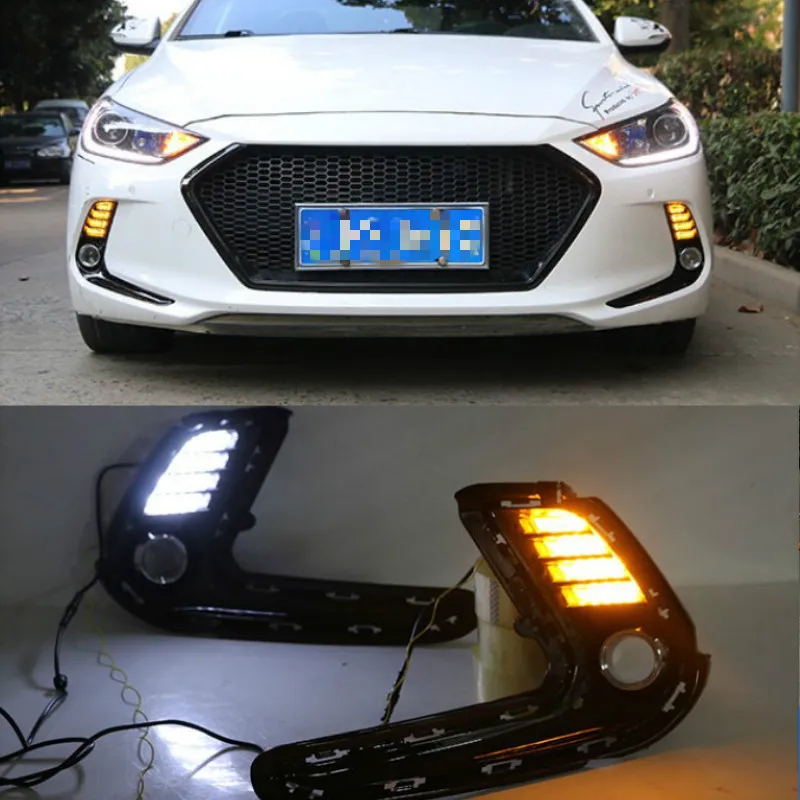 2Pcs LED fog lamp For Hyundai Avante AD Elantra 2016 2017 2018 Turn signal style Relay 12V LED Car DRL daytime running lights