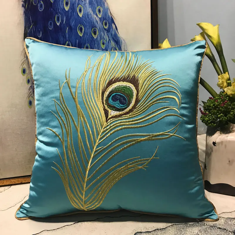 

Feather European style embroidered cotton and linen pillowcase cushion cover without core living room decorative pillowcase