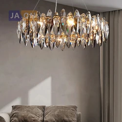 Art Deco Round LED Postmodern Crystal Leaves Silver Gold Chandelier Hanging Lamp Lighting Lustre Chandelier Lighting For Foyer