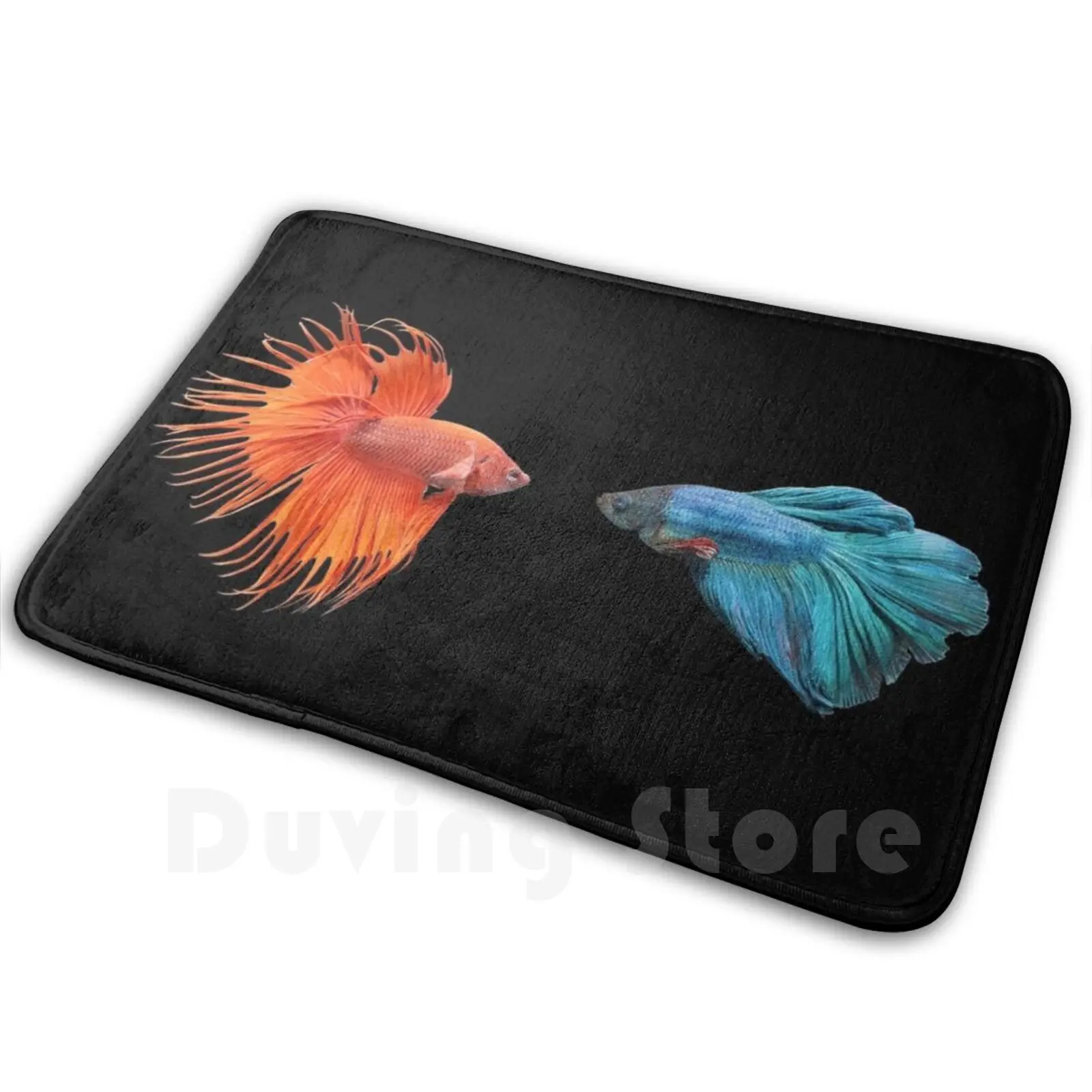 Betta Fish Soft Non-Slip Mat Rug Carpet Cushion Betta Fish Betta Fish Animals Carpet Quarantine Black Orange Blue