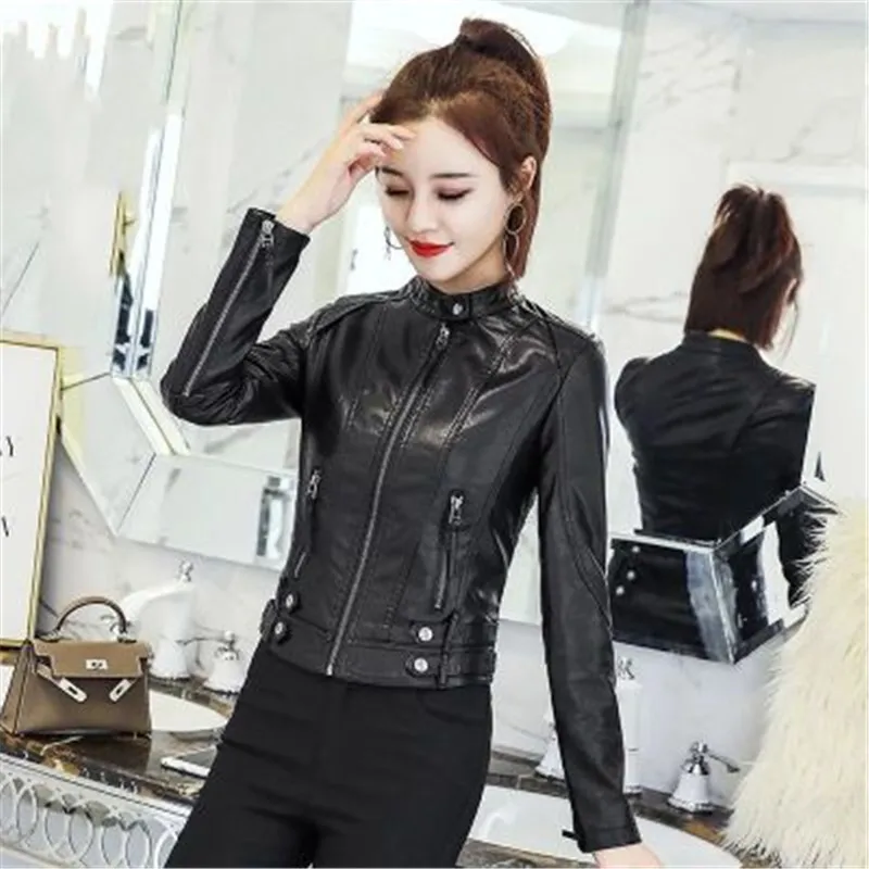 2020 New Autumn Women Pu Leather Jacket Woman Zipper Short Coat Female Black Punk Bomber Faux Leather Outwear spring  Blazer 3XL