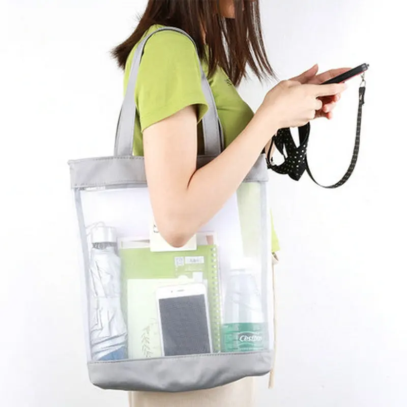 

Large Capacity Zipper Mesh Bag A4 Transparent File Bag Student Book Bag Multifunction Portable Hand Bag Office Document Bag