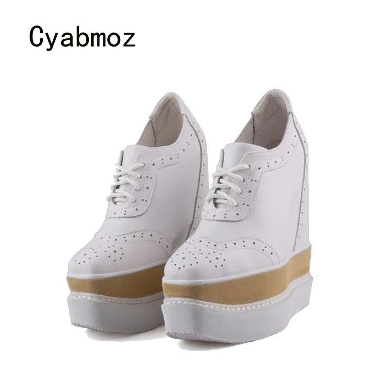 Cyabmoz Genuine Leather Height increasing Shoes Woman Sneakers High heels Pumps Platform Casual Women Party Shoes Tenis feminino