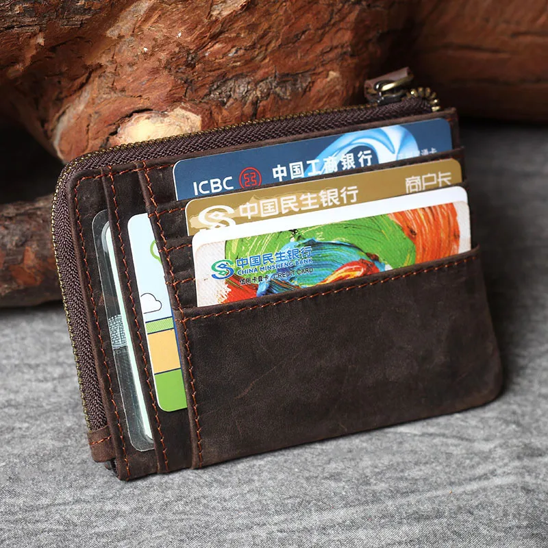 PNDME retro crazy horse cowhide men multi-card small coin purse simple natural genuine leather women ID driver\'s license wallet