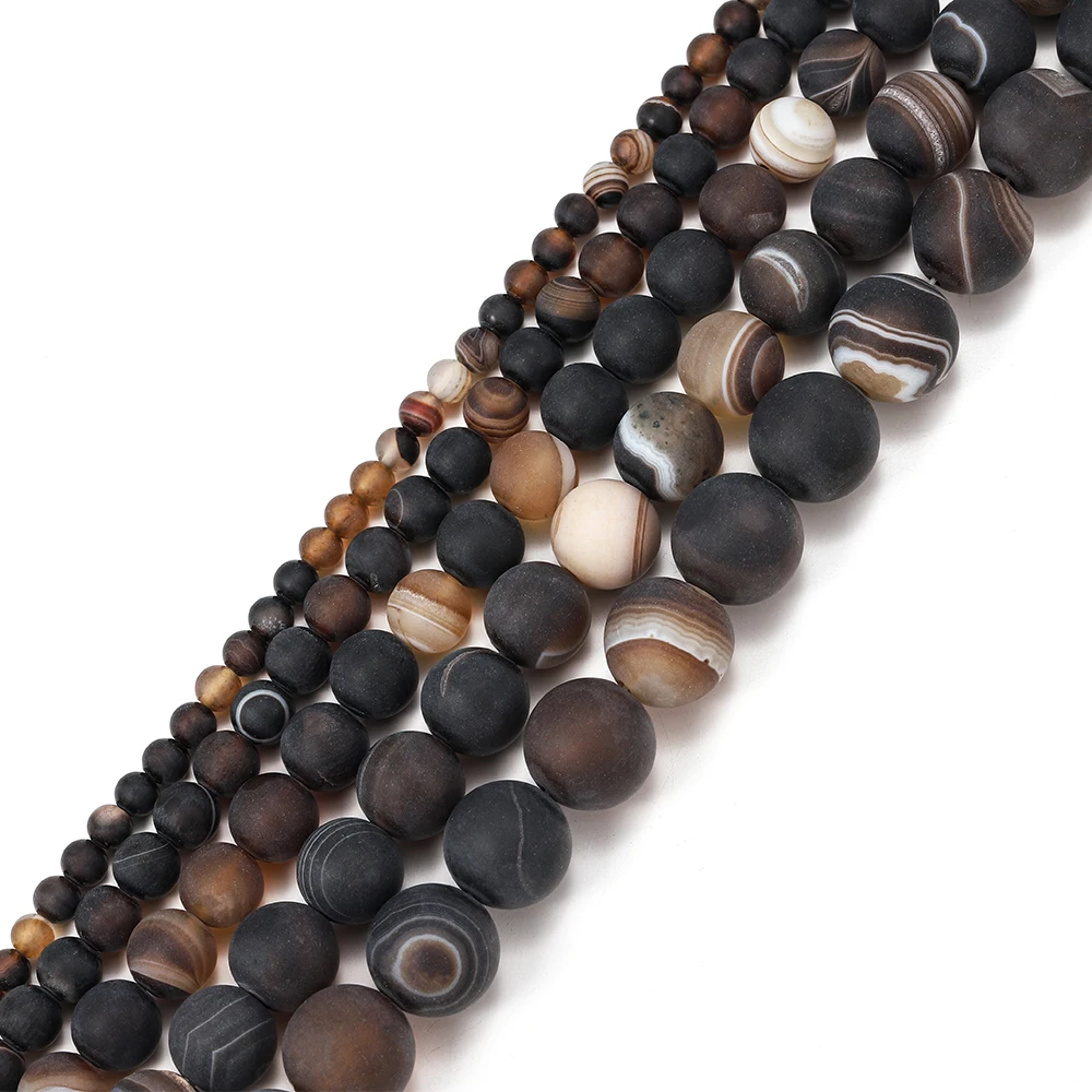 1strand Natural Stone Matte Coffee Stripe Agates Beads Natural Brown Loose Spacer Beads for jewelry making bracelet pick size