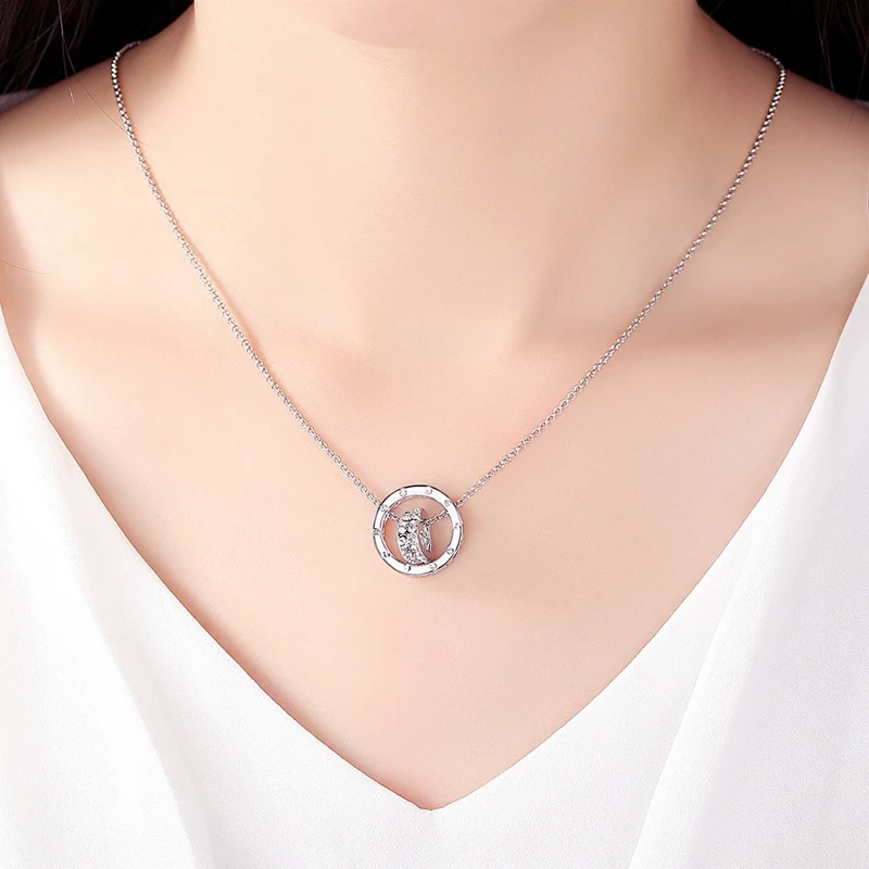 Hot Sale Fashion Round Love Heart Zircon Pendant Necklace 925 Sterling Silver Rose Gold Rhinestone Necklaces Women Jewelry Gift