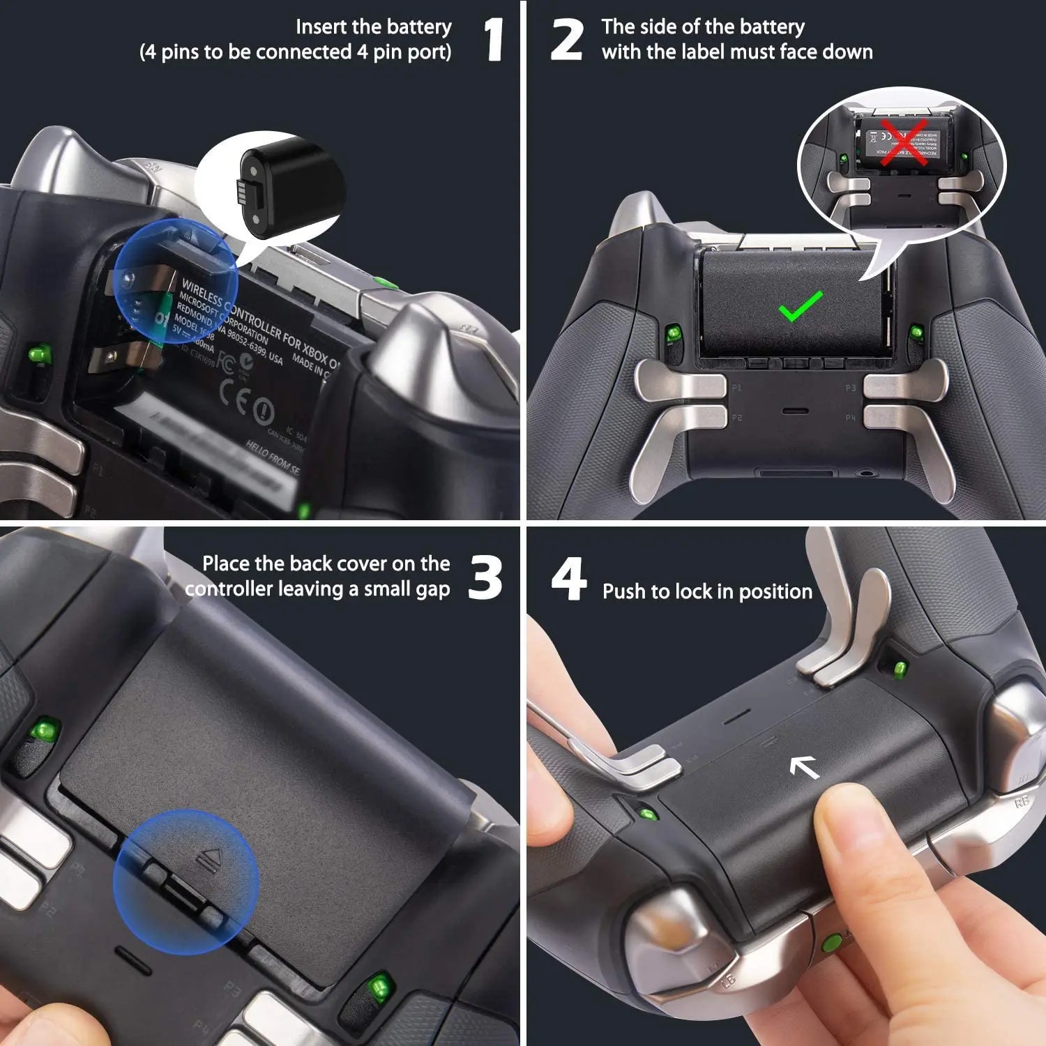 Paquete de batería recargable de 2 piezas + Cable de carga USB de 1x2,75 m para controladores de juego inalámbricos Xbox One, baterías de repuesto
