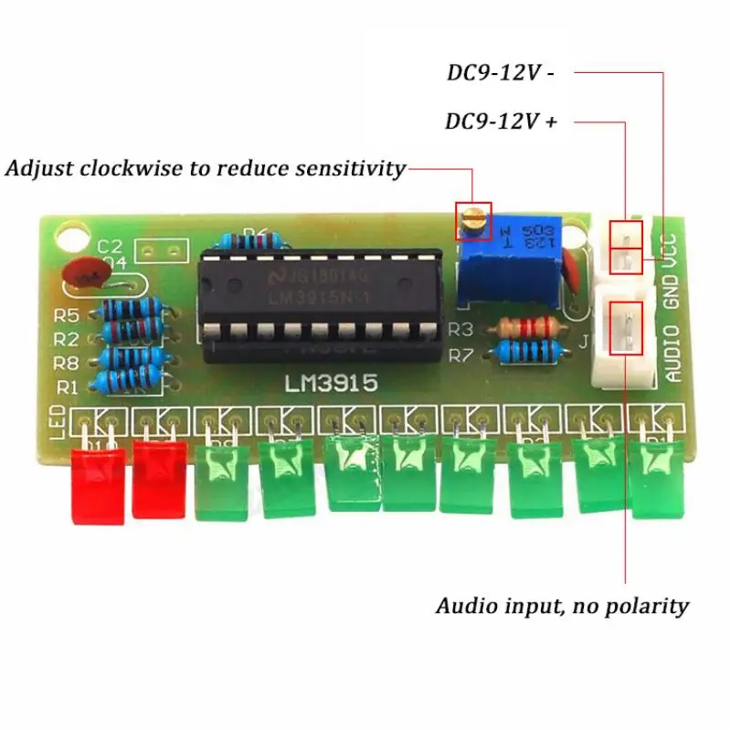 LM3915 pratica di saldatura 10 LED livello che indica Audio analizzatore di spettro sonoro indicatore di livello amplificatore fai-da-te Kit di