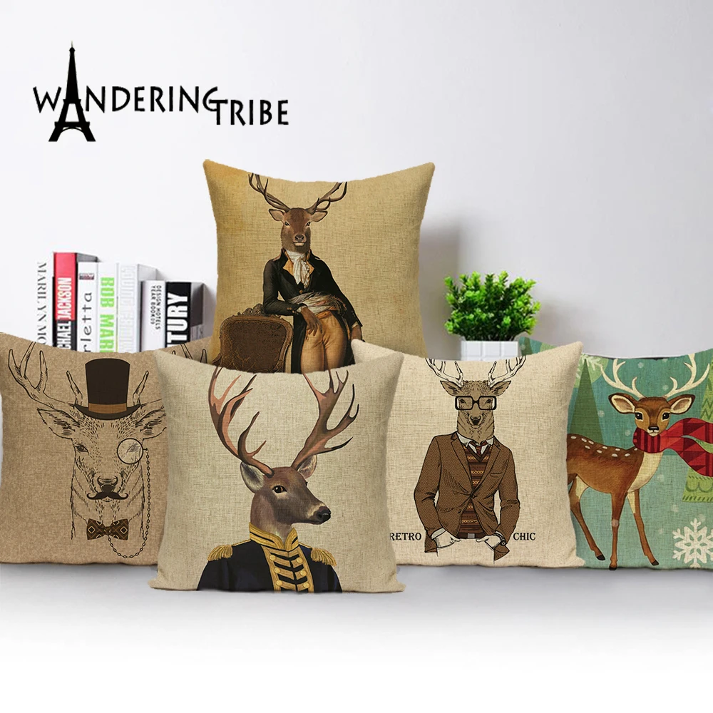 Hot Sale Nordic Elk Cushion Covers Rustic Pillow Finery Deer PillowCase Chair Large Linen Home Decor Animal Pillows Covers Case