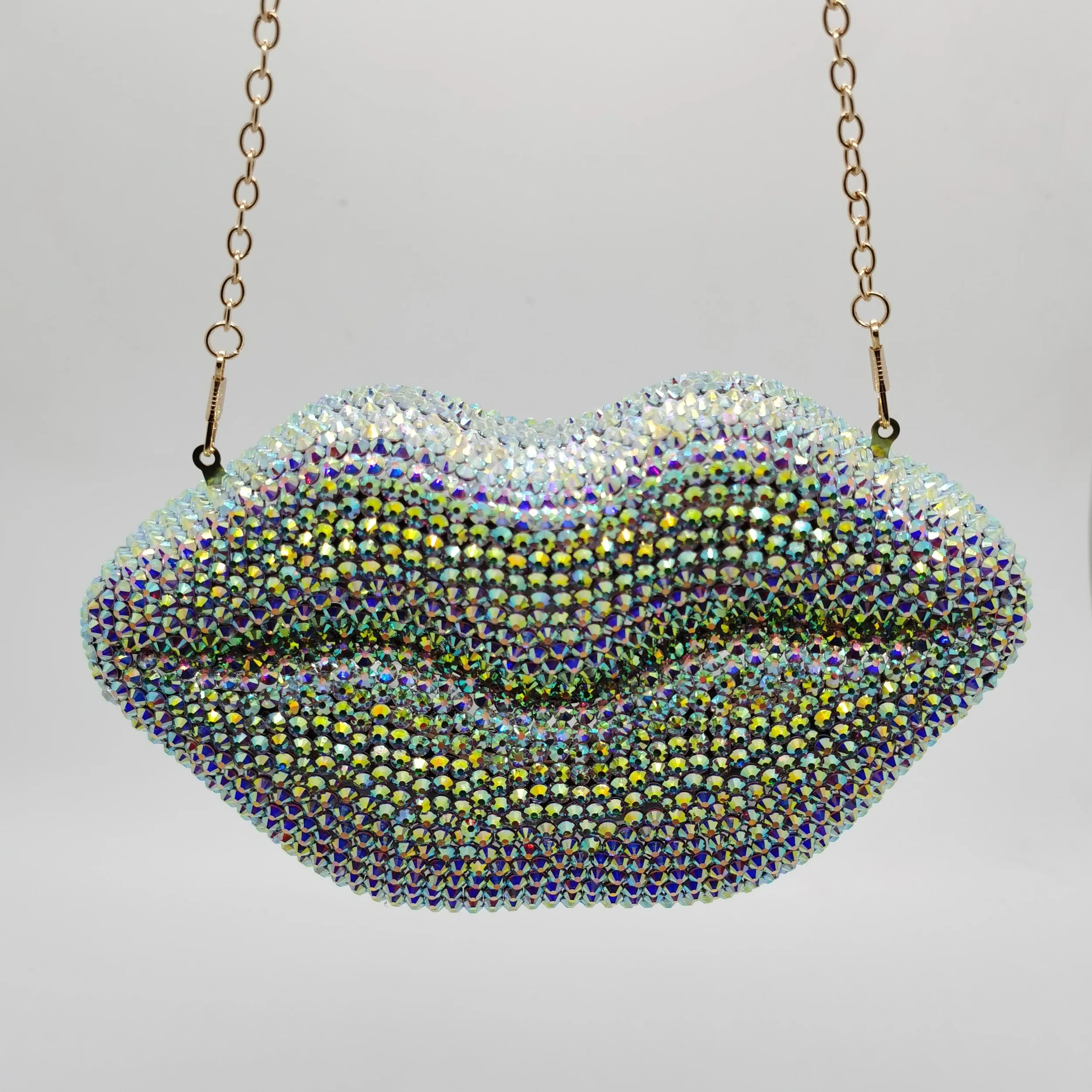 

Female Red/Green/Silver AB Diamond Women Lip Clutches Bags Minaudiere Wedding Cocktail Party Crystal Evening Bag Purses Handbag