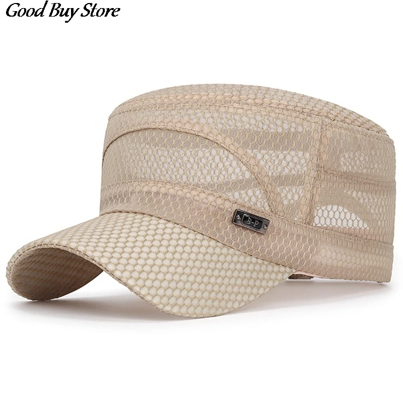 Mesh Baseball Cap Casual Flat Breathable Hat Adjustable Outdoor Sun Hats Men Snapback Male Summer Gorras Streetwear Trucker Cap