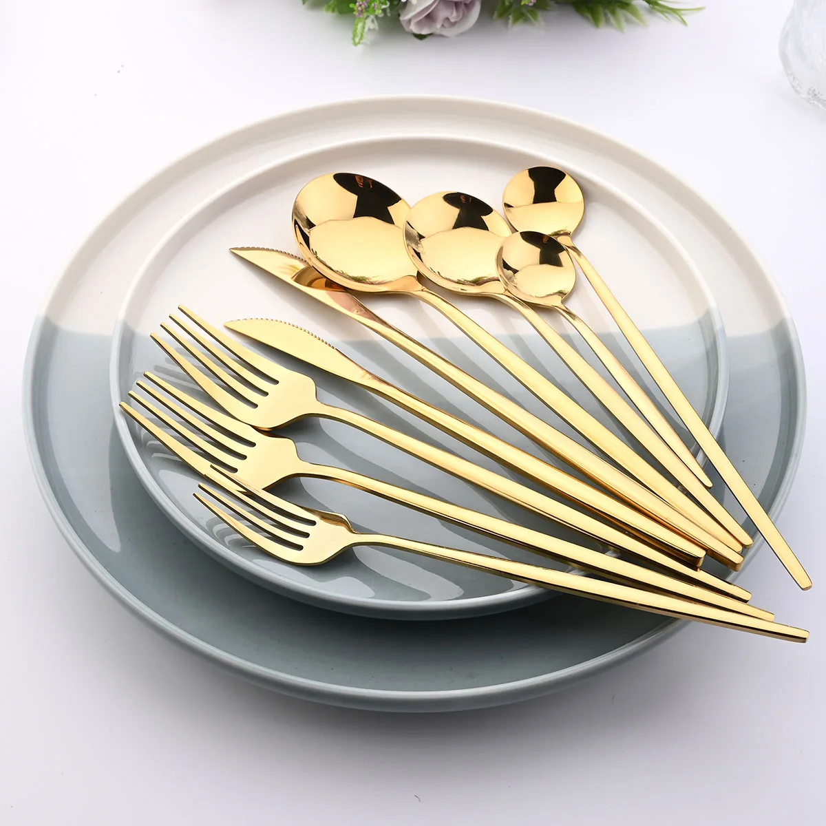 JANKNG Gold Cutlery Set Stainless Steel Golden Knife Fork Spoon Cutlery Set Kitchen Tableware Gold Dinnerware Set Dropshipping