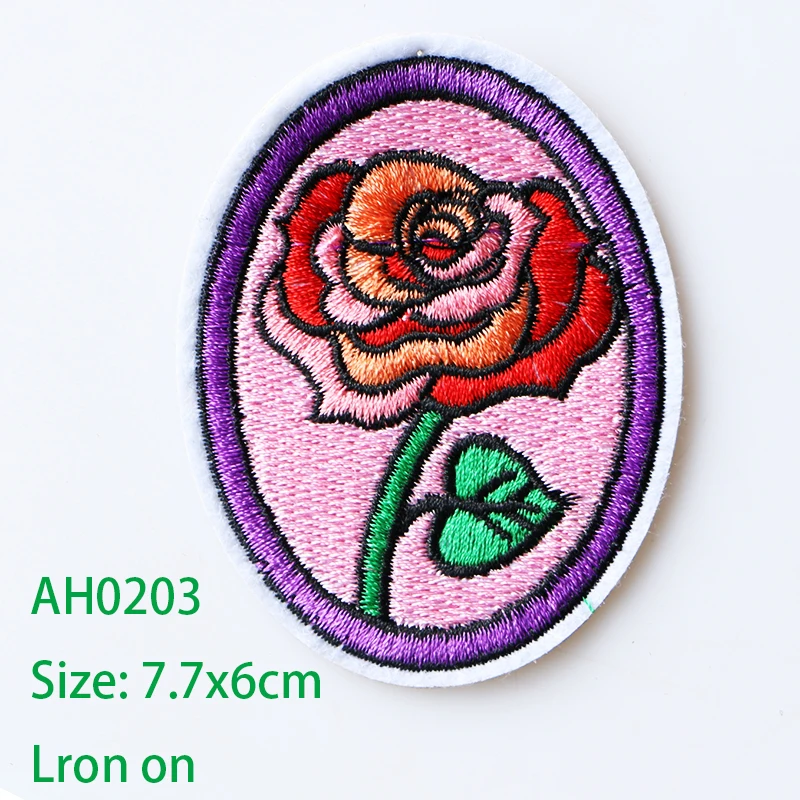 2 Pcs Rose Number Love round icon Embroidered Iron on Patches for Clothing DIY Stripes Clothes Patchwork Stickers Custom Badge