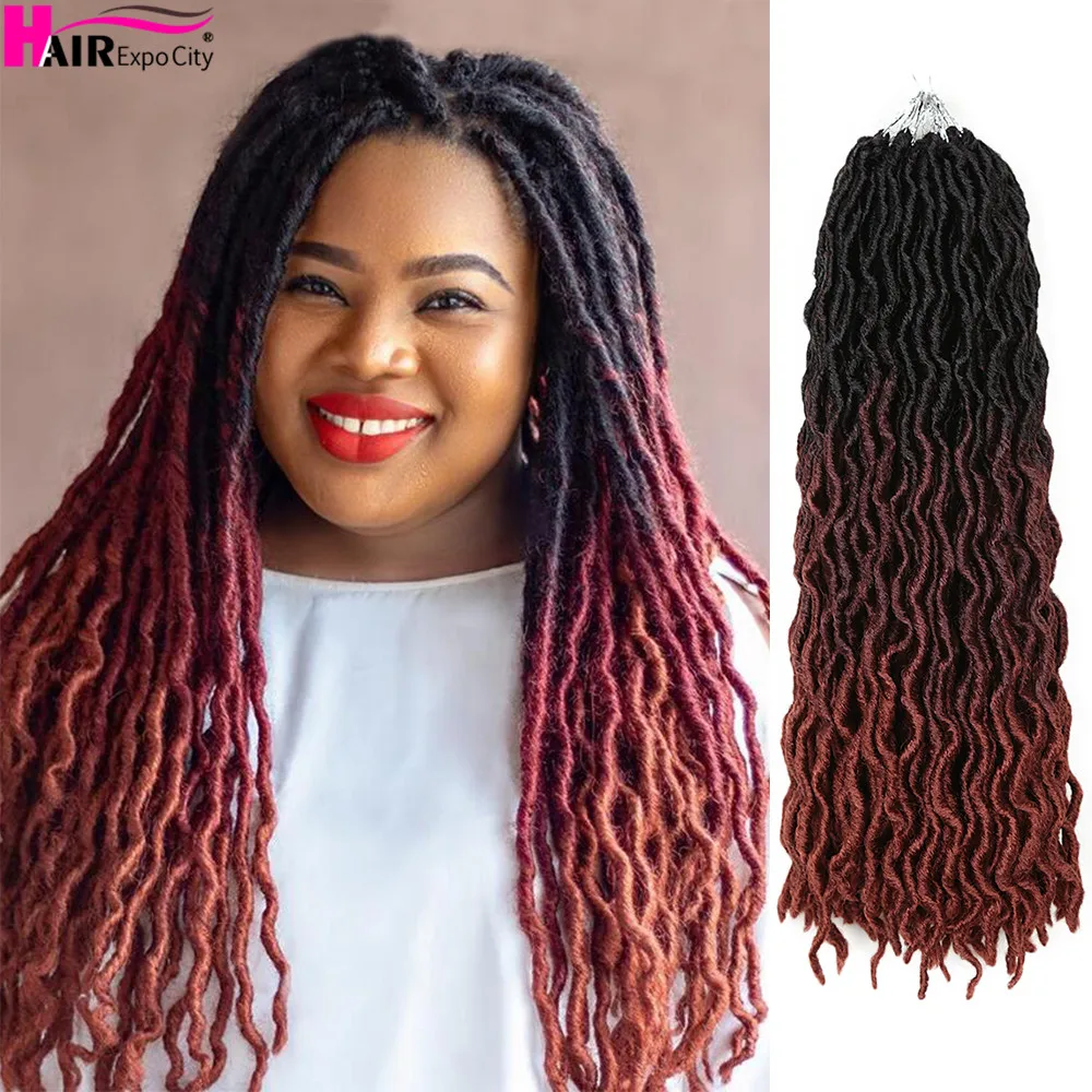 18Inch Goddess Faux Locs Crochet Hair Synthetic Wave Hair Ombre Braiding Hair Extensions Handmade 18Strands Hair Expo City