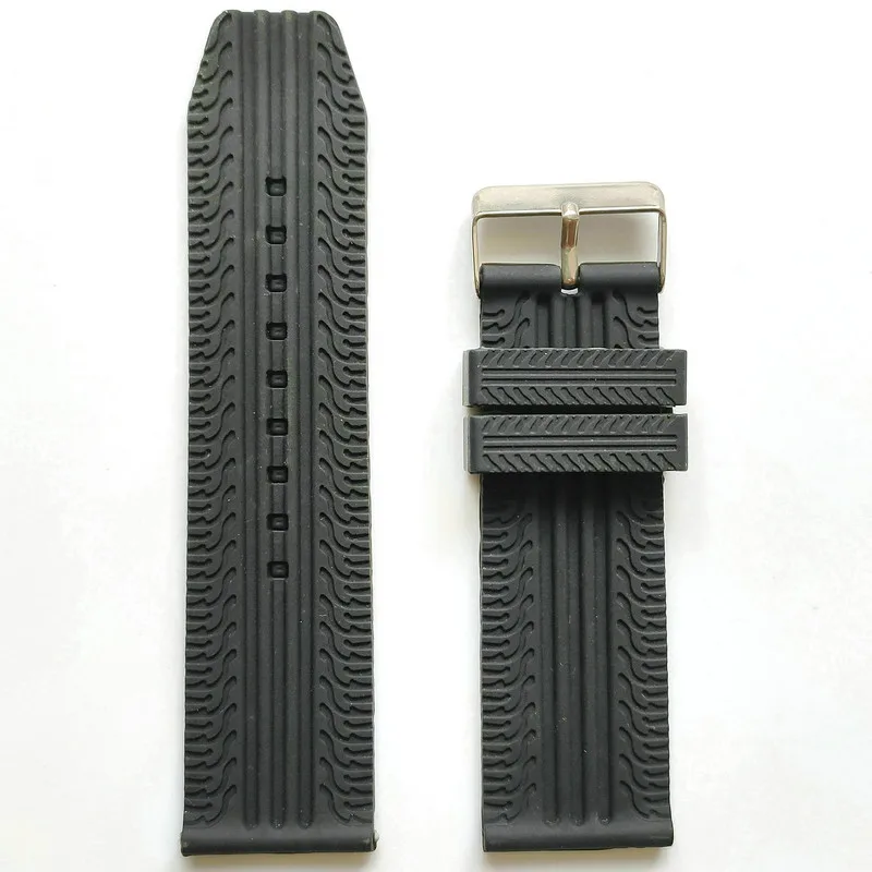 26mm 28mm 30mm Silicone Rubber Watch Band Thin Tire Track Sports Style Strap for Fashion Casual Mens Watches Black