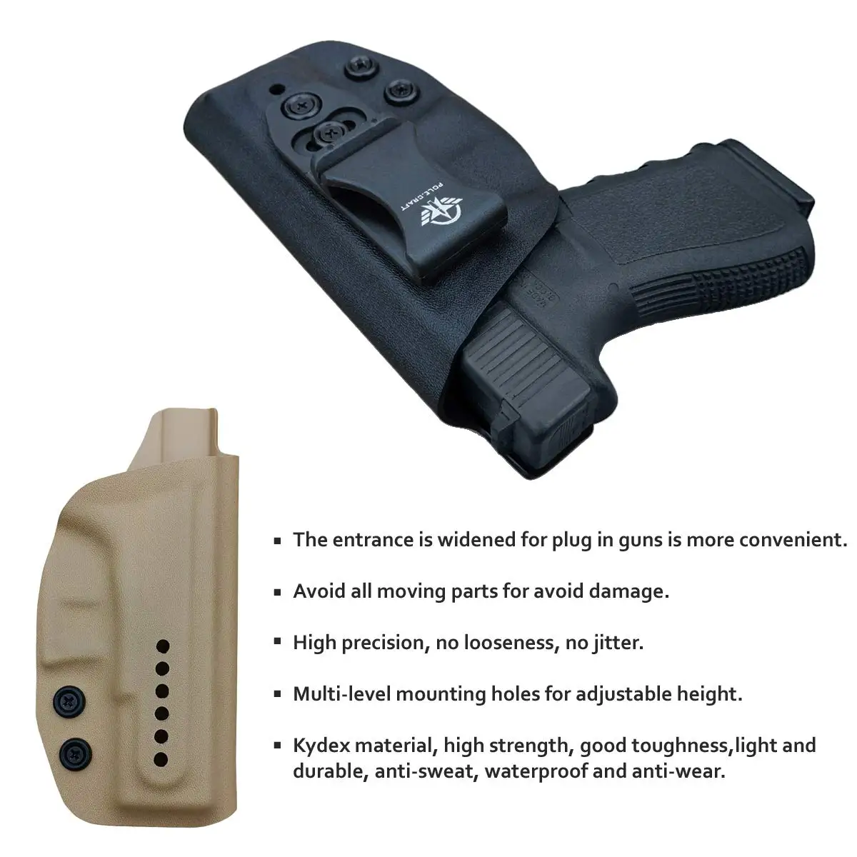 Étui Glock 19 IWB Kydex pour étui : Glock 19 19X / Glock 23 / Glock 25 / Glock 32 / Glock 45 (Gen 1-5) Étui pour pistolet Cz P10