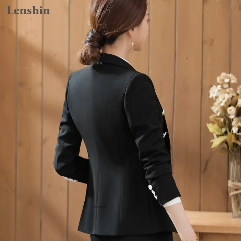 Lenshin Royal Blue Professional Business Jacket for Women Work Wear Office Lady Elegant Female Double Breasted Blazer Coat Top