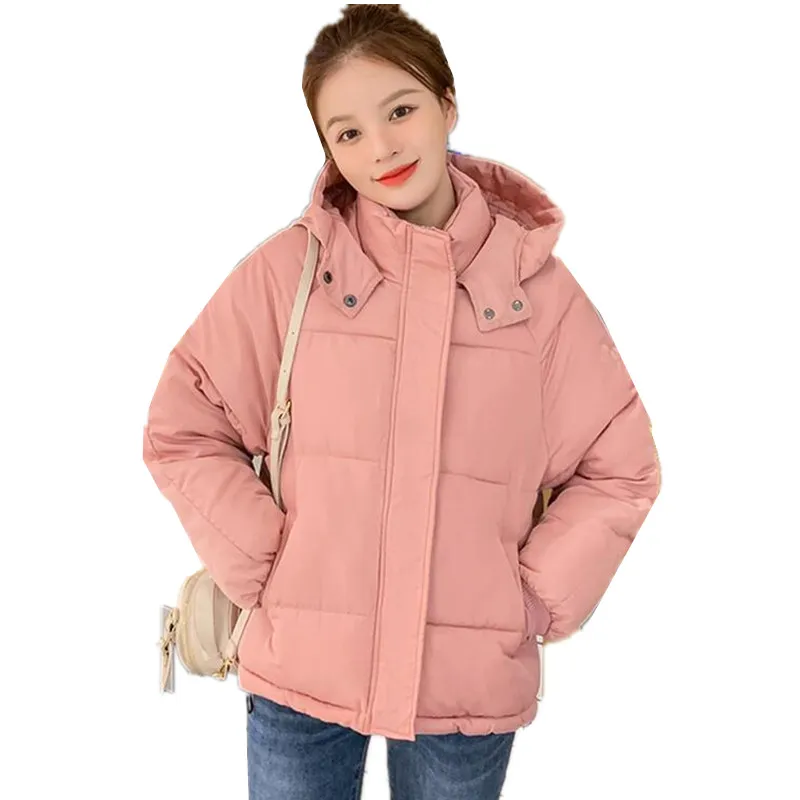 

Winter Women Coat Parka Solid Hooded Jacket 2020 Casual New Zipper Loose Thick Outerwear Long Sleeve Short coat A30