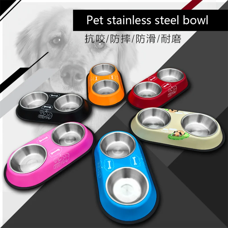 Pet Feeding Double Bowls Dog Cat Food Station Stainless Steel Water Food Bowls Feeder Solution for Dogs Cats supplies