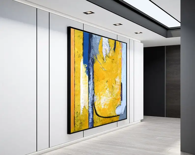 Abstract Painting Original Large Acrylic Canvas Wall Art Expressionism Bold Yellow Modern Painting Wall Art On Canvas Clearpool