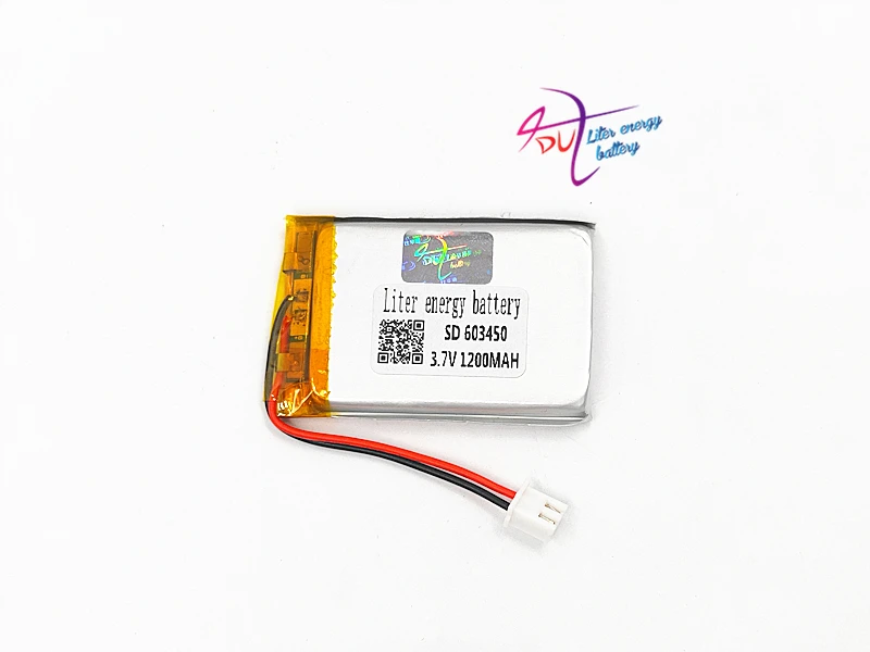 JST 2.54mm 2 pin 603450 3.7V 1200MAH 063450 litowo-polimerowa lipo akumulator do Mp3 słuchawki PAD DVD kamera bluetooth