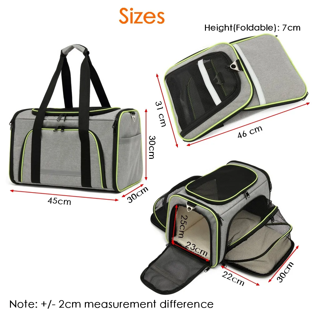 Expandable Pet Dog Cat Carrier Tote Soft Crate Airline Approved Kennel Car Vehicle Travel Two Side Expasion Easy Carry Luggage