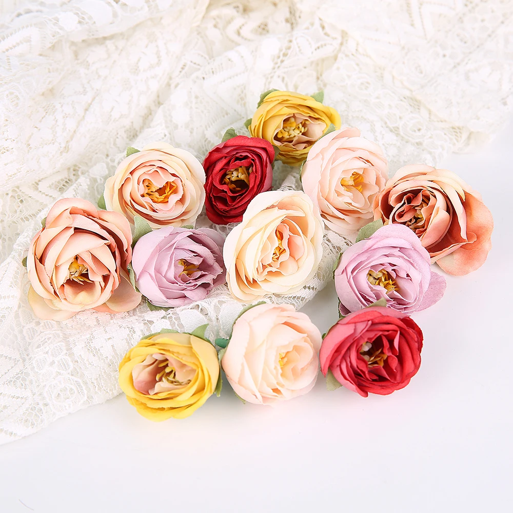 10pcs Beautiful Artificial Silk Rose Flowers Head Handmade DIY Wedding Home Decorations Fake Flowers Garden Party Accessories