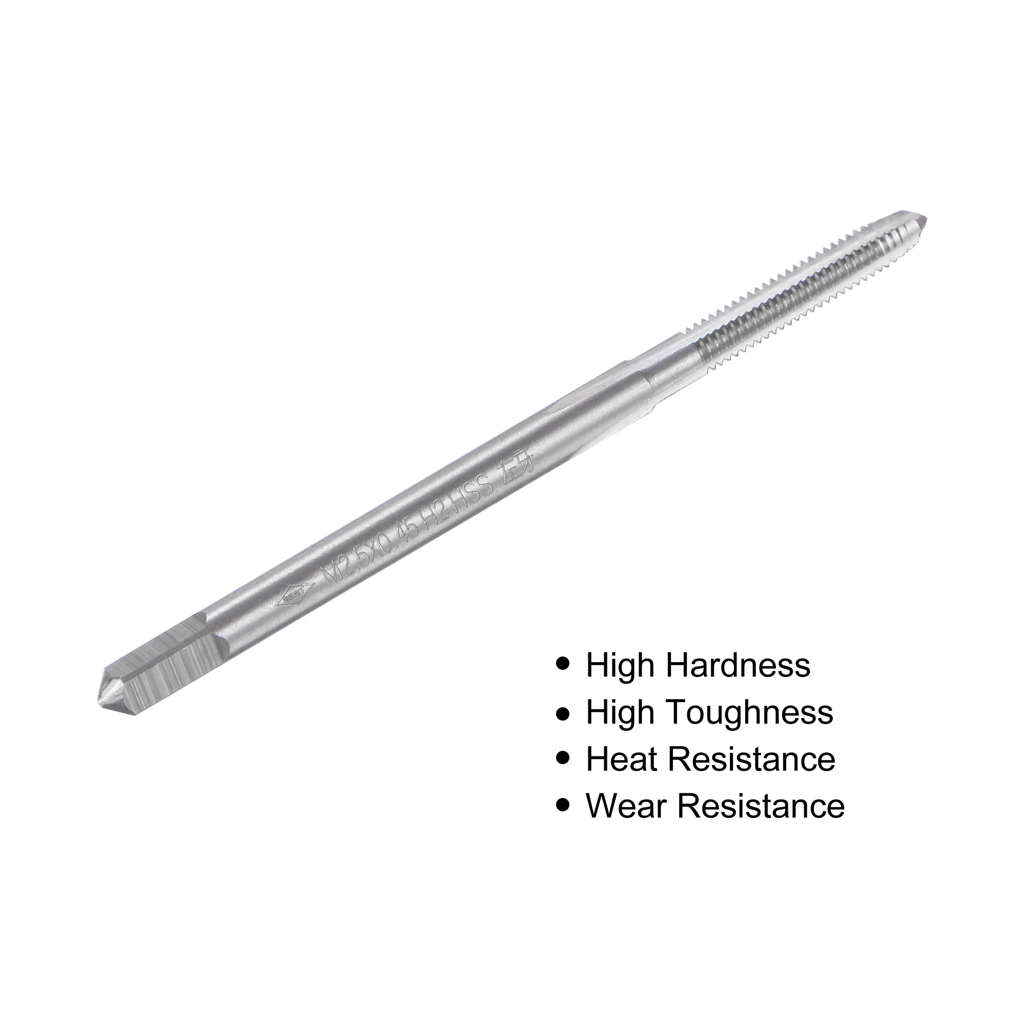 Uxcell Thread Milling Threading Tap M2.5 X 0.45, Mesin Tangan Metrik Kiri HSS (Baja Kecepatan Tinggi) Uncoated 3 Flute Lurus
