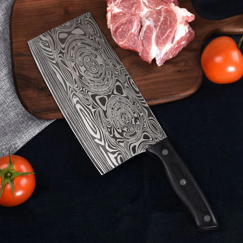 

8Cr14mov Cleaver Knives Kitchen Knives Razor Sharp Slicing Chopping Knives Chef Knife Meat Bone Cutter Laser Damascus Pattern