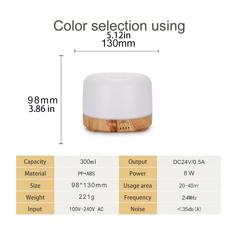 ناشر رائحة الكهربائية الهواء المرطب 300 مللي بالموجات فوق الصوتية صانع الضباب البارد مبيد LED زيت طبيعي الناشر للمنزل