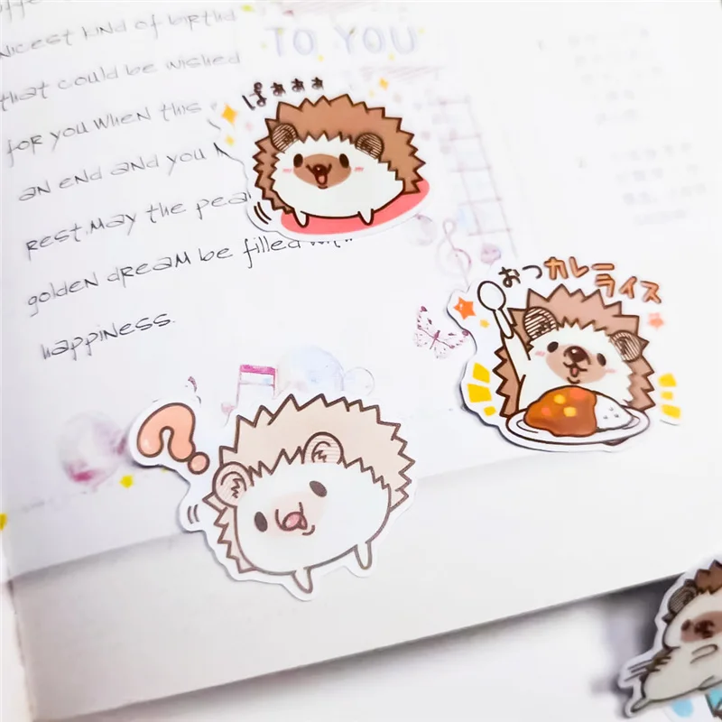 40pcs/lot Japanese Diary Kawaii Cute Hedgehog Animal Plant Daily Decor Flake Stickers Scrapbooking Stationery