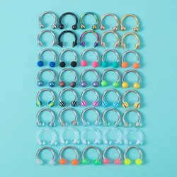 5/40pcs Acrylic Nose Septum Ring Piercing Hoop BCR Stainless Steel Lip Cartilage Earring Stud Circular Ear Horseshoe Jewelry