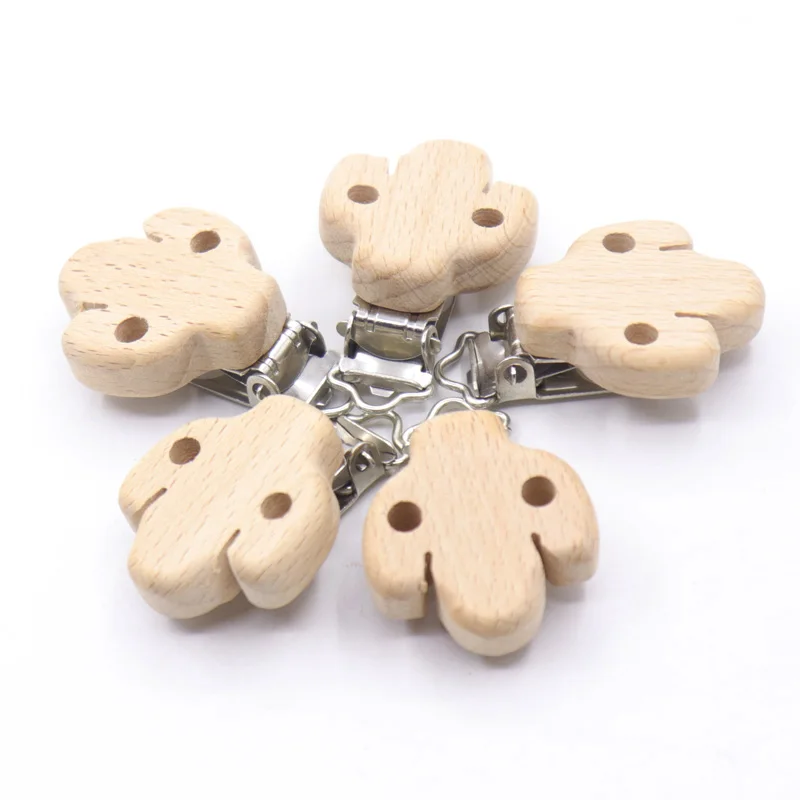 10pcs Pacifier Wooden Birds Clip Baby Teether Rabbit Ecofriendly Crafts Wooden Dummy Clips For Baby Newborn Dummy Clip Chains