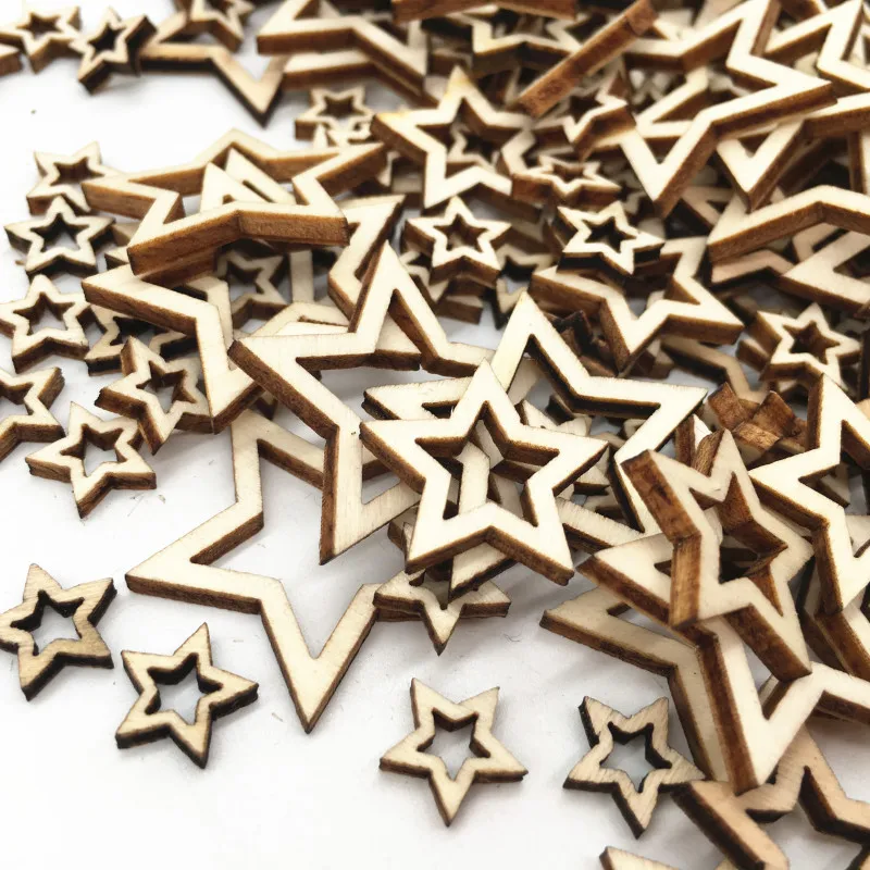 50pcs Unfinished Wood Cutout Star Shaped Wood Pieces for Wooden Craft DIY Projects, Gift Tags, Home Decoration