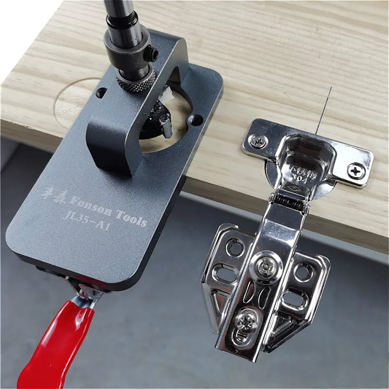 35mm Hinge Boring Jig Woodworking Hole Drilling Guide Locator with Fixture Aluminum Alloy Hole Opener Template Door Cabinets